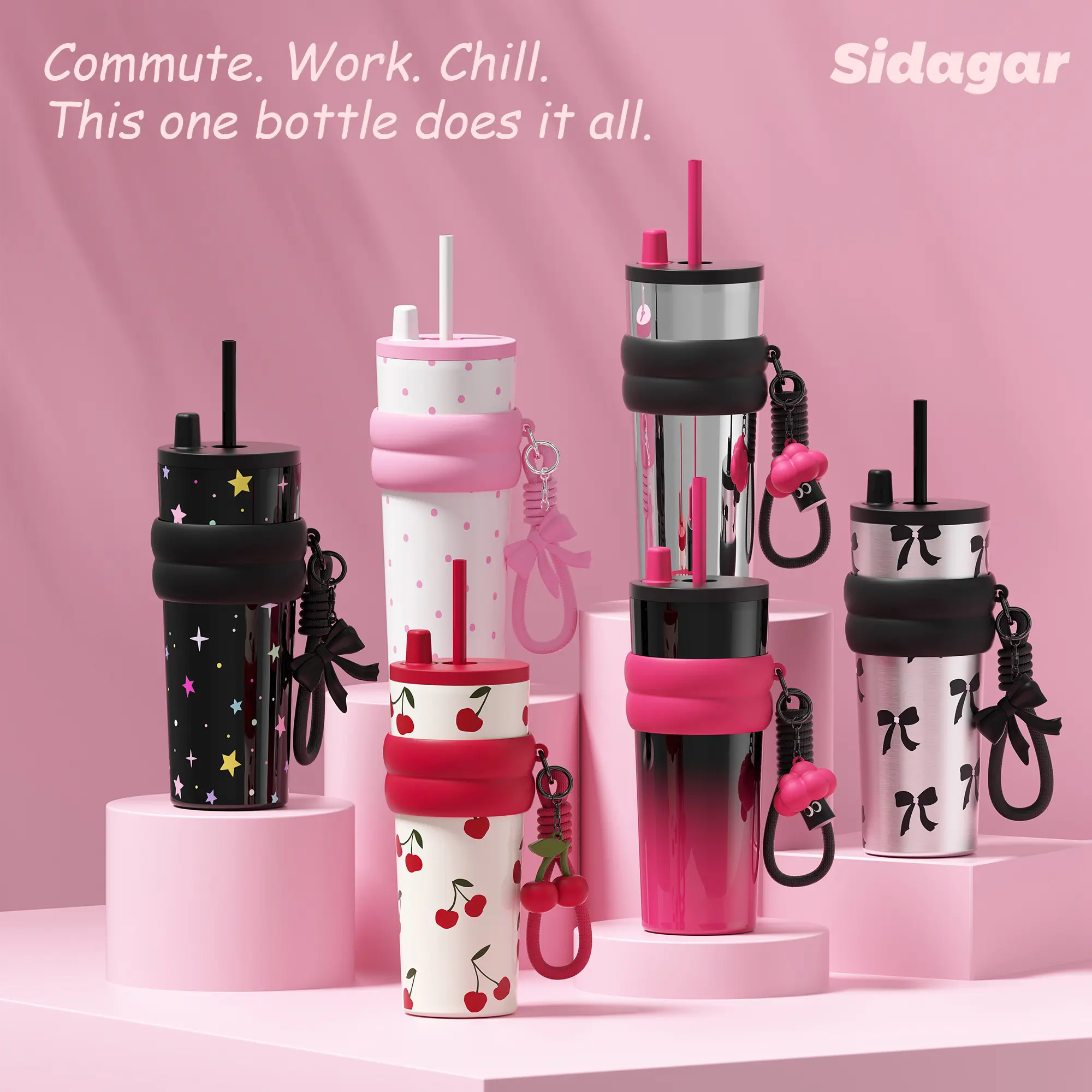 Sidagar 24oz Stainless Steel Leak-proof cup ,Portable Straw Mouth,Anti-slip, noise-reducing bottom pad,Wide Mouth and Double wall thermal for Easy Cleaning and CarLoading,Cool flask and Thermos Water bottle for Drinking Water and Coffee,dealsforyoudays