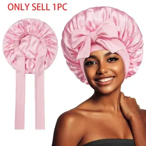 Silky Satin Hair Bonnet for Women, Adjustable Tie Band Elastic Sleeping Cap, Solid Color Night Turban Shower Cap, Soft Breathable Hair Wrap for Curly Hair Daily Use