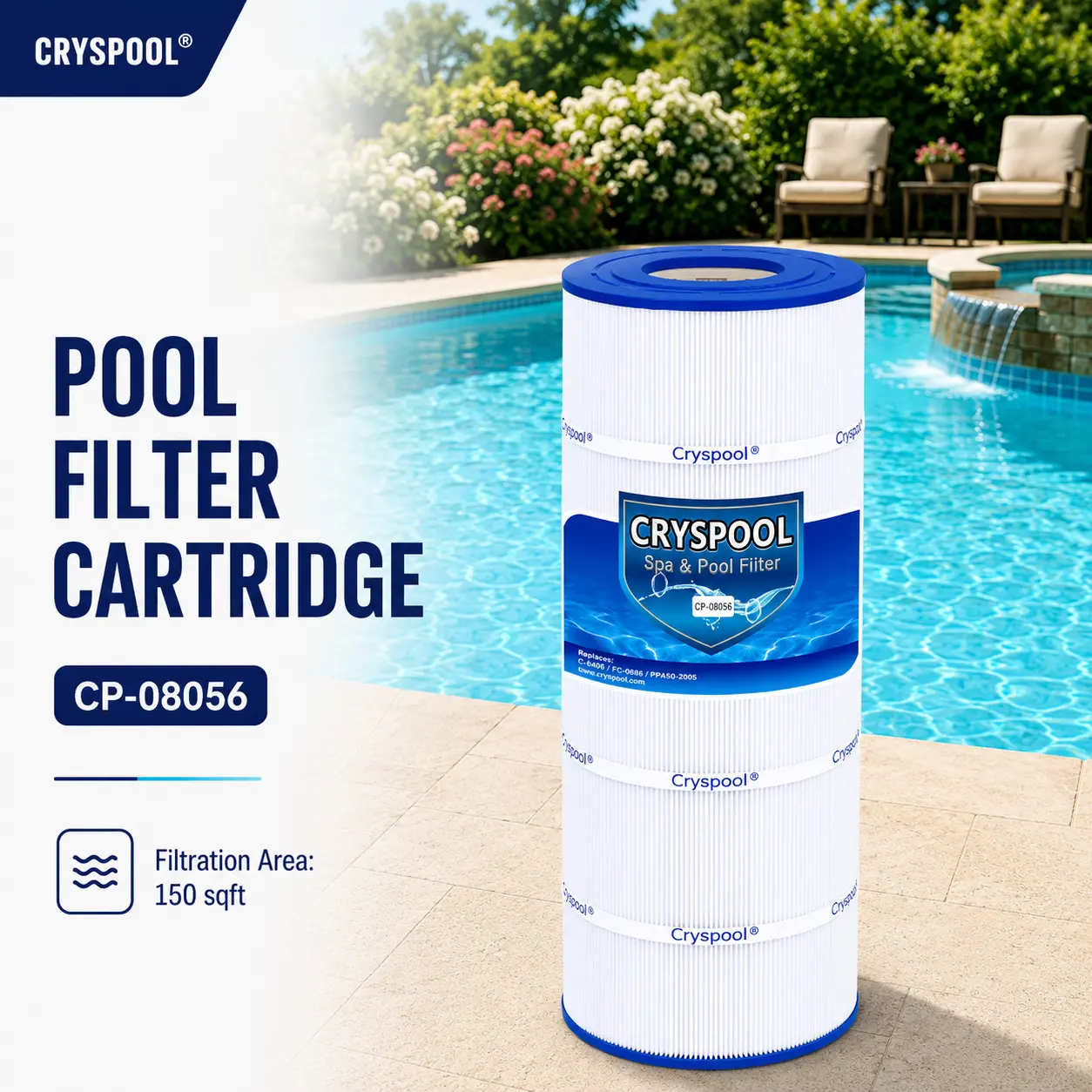 CS150 Pool Filter Compatible with Jandy CS150, X-Stream CC1500, CCX1500RE, Pro Clean 150, R0462300, PWWCT150, PJANCS150,FC-1287, C-8414,  150 Sq.ft Pool Filter Cartridge, 1 Pack