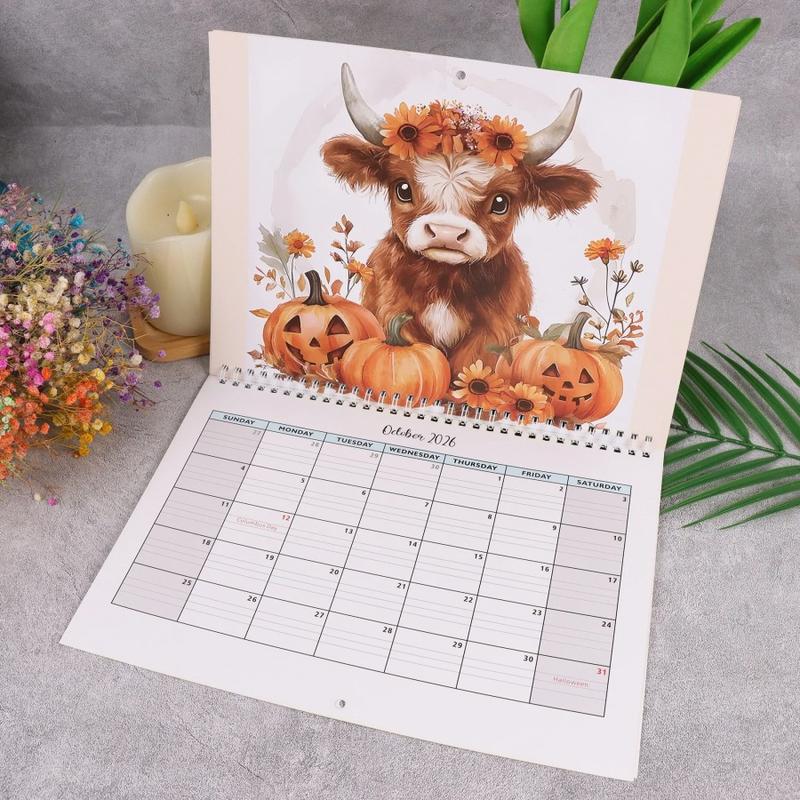 2026 Calendar Funny Highland Cow Wall Calendars 2026 Thick Paper Monthly Planner Farmhouse Decor for Student Teacher Planning