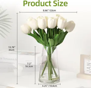 Tulips Artificial Flowers in Glass Vase,Real Touch Fake Tulips with Faux Water for Home Decor,Dining Table Centerpiece (White)