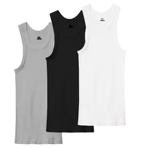 Men’s 3 Pack Solid BLack White Grey Cotton Ribbed Tank Top Wife Beater Comfortable