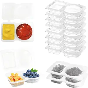 Double Compartment  Prep Snack Containers With ,Mini Grab And Go Packs 2 Compartments Container ,Disposable Clear Munch Mate Travelsnack Containers Sauce 3oz Containers For Lunch Box (10)