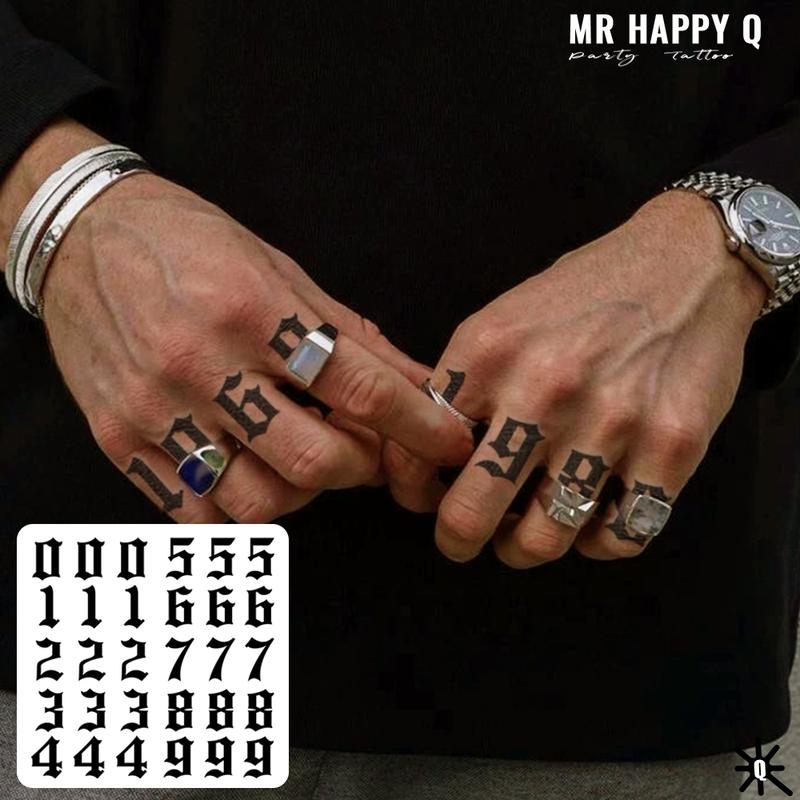 Temporary Tattoo Sticker Waterproof Arabic Numbers Lucky Number Pattern Gothic Style Unisex Hand Finger Tattoos Fashion Art Font High Quality Printing