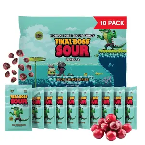Final Boss Sour Candy, Sour Cranberries, 10 Pack, Level 2, Fruit Chews with Real Dried Fruit, No Artificial Colors or Flavors, Low Calorie Snack for Kids, Teens, Adults, Lunch Boxes