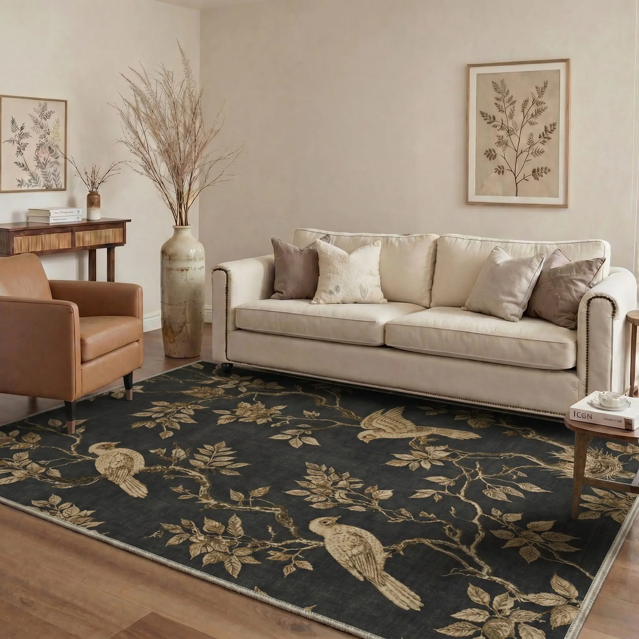 【Back To School】GENIMO Floor Rug – Soft, Non-Slip, Pet Friendly, Machine Washable Home Carpet, Ideal Area Rug for Living Room, Bedroom, Kitchen ,ARC2046-ONYX BLOOM