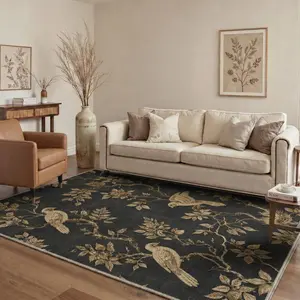 【Deals For You Days】GENIMO Floor Rug – Soft, Non-Slip, Pet Friendly, Machine Washable Home Carpet, Ideal Area Rug for Living Room, Bedroom, Kitchen ,ARC2046-ONYX BLOOM