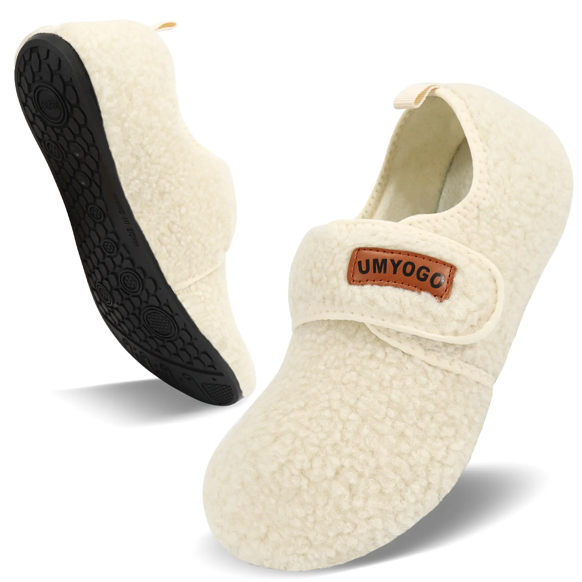 Umyogo Fuzzy Faux Fur Slippers, Soft Warm Unisex House Shoes with Cushioned Footbed, Closed Heel and Slip-Resistant Sole for Indoor Wear
