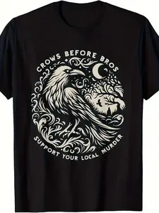 Funny Crow Murder Humor T-Shirt - Crows Before Bros Graphic Tee, 220GSM Heavyweight Cotton Retro Shirt for Men & Women, Unisex Casual Top with Crow Print ()