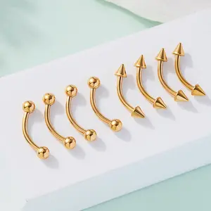 Oufer 16G 8MM 8PCS Gold Balls and Spikes Rook Eyebrow Ring Curved Barbell