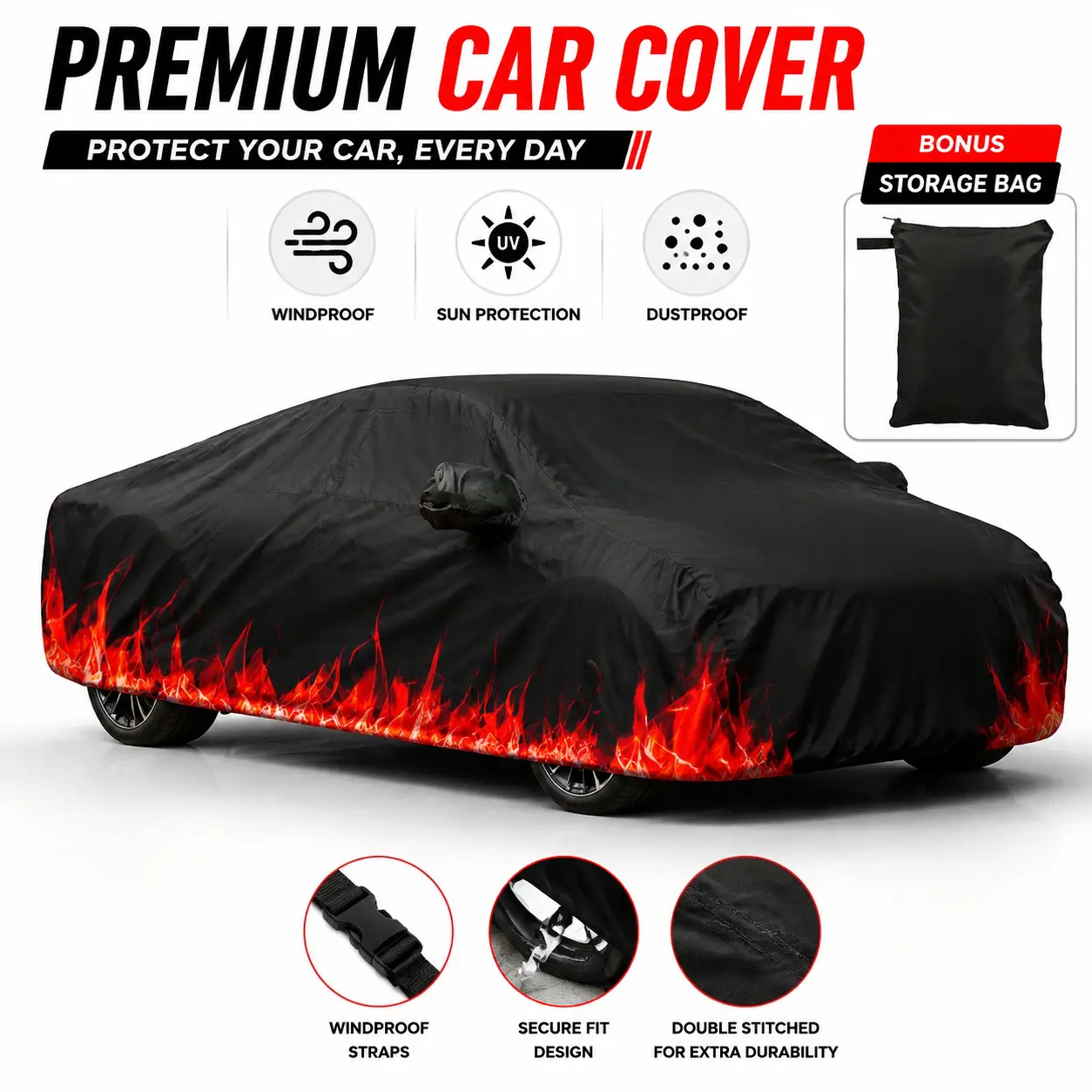 Full Car Cover, Waterproof Dustproof UV Protection Scratch Resistant for All Weather Outdoor Parking and Garage Use, Fits Most Cars SUVs Trucks