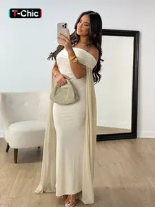 Pure Color Elegant One Shoulder Fitted Long Dress, Plain Style, Fall Season, Women's Fashion, Formal Wear, Perfect for Parties and Events