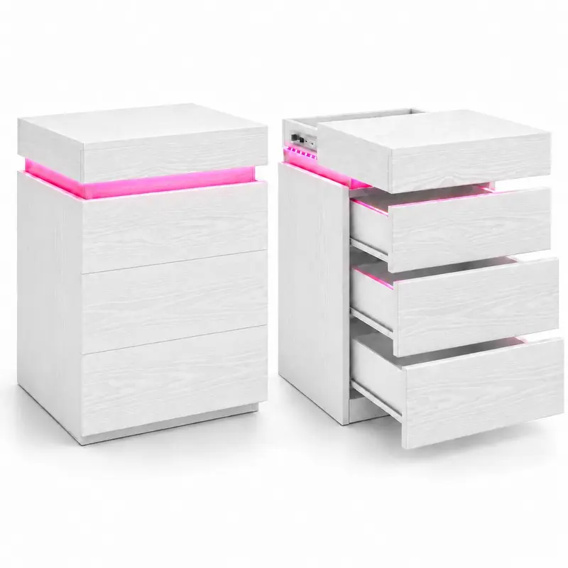 Sliding Top Hidden Storage-3 Drawers-White-2PCS
