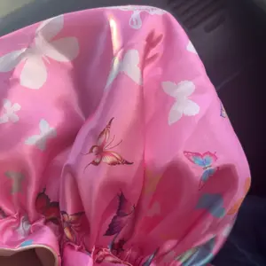 Soft Silk Butterfly Print Sleep Cap for Women, Elegant Fashionable Men's Sleep Hat, Silk Headscarf for Beauty Makeup, Adjustable Wide Brim Bath Cap