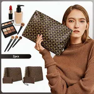 2pcs stylish leather makeup bag - travel makeup bag for women, gift with designer print tote - Great Gift for Girlfriend, Wife, or Mother