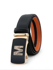 Men's Fashion Letter Detail M Buckle Belt, Casual Business Waistband for Jeans Trousers, Daily Clothing Decoration, Trendy All-match & Exquisite Belt for Birthday Gift, Adjustable Strap Belt