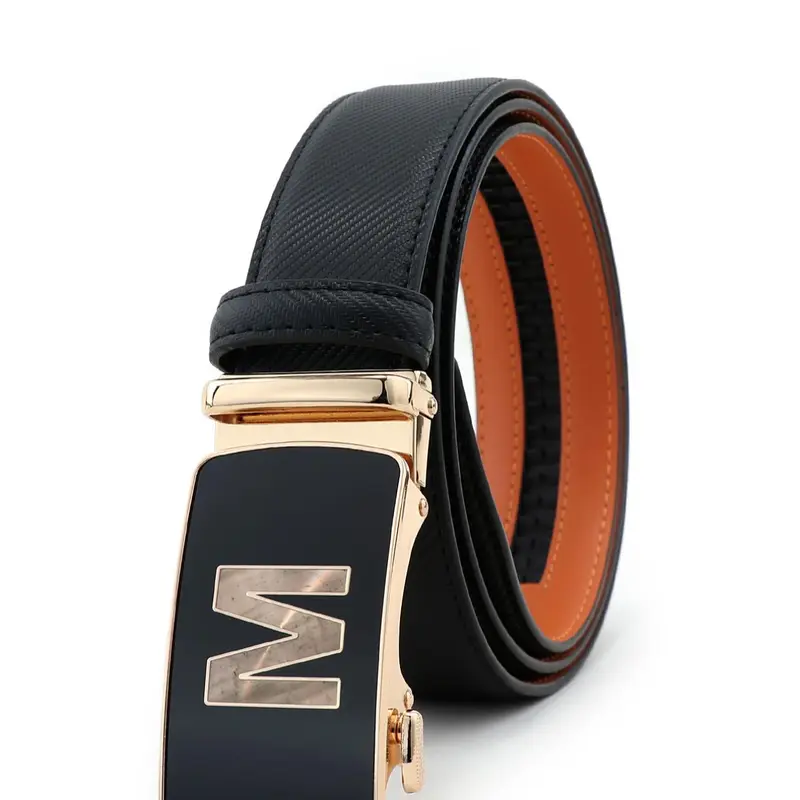 Men's Fashion Letter Detail M Buckle Belt, Western Buckle Belt, Stylish Belts, Casual Business Belt for Jeans Trousers, Daily Clothing Decoration, Belt for Birthday Gift, Adjustable Strap Belt, Belt with Buckle, Leather Belts