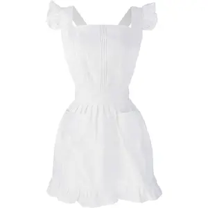 Retro adjustable ruffle apron kitchen cooking baking cleaning maid costume (white)