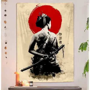 Japanese Woman Geisha Samurai Tapestry Poster Wall Wall Art Wall Decor Apartment Home Dorm Wall Decorations for Living Room Bedroom Tapestries 40"x60"