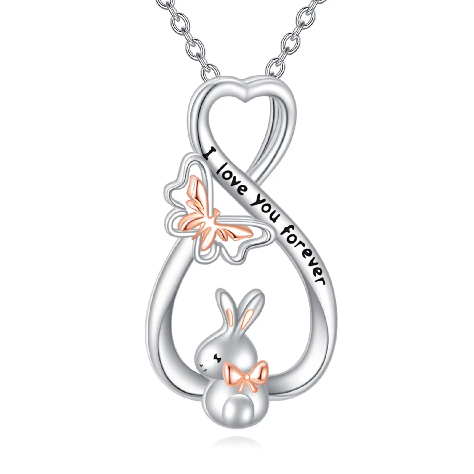 Bunny Necklace – S925 Sterling Silver Rabbit Pendant Necklace “I Love You Forever” Easter Jewelry Gift for Women, Perfect for Rabbit Lovers