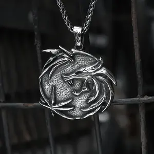 GTHIC Stainless Steel The Medallions Wolf Pendant Norse Jewelry for Daily Wear