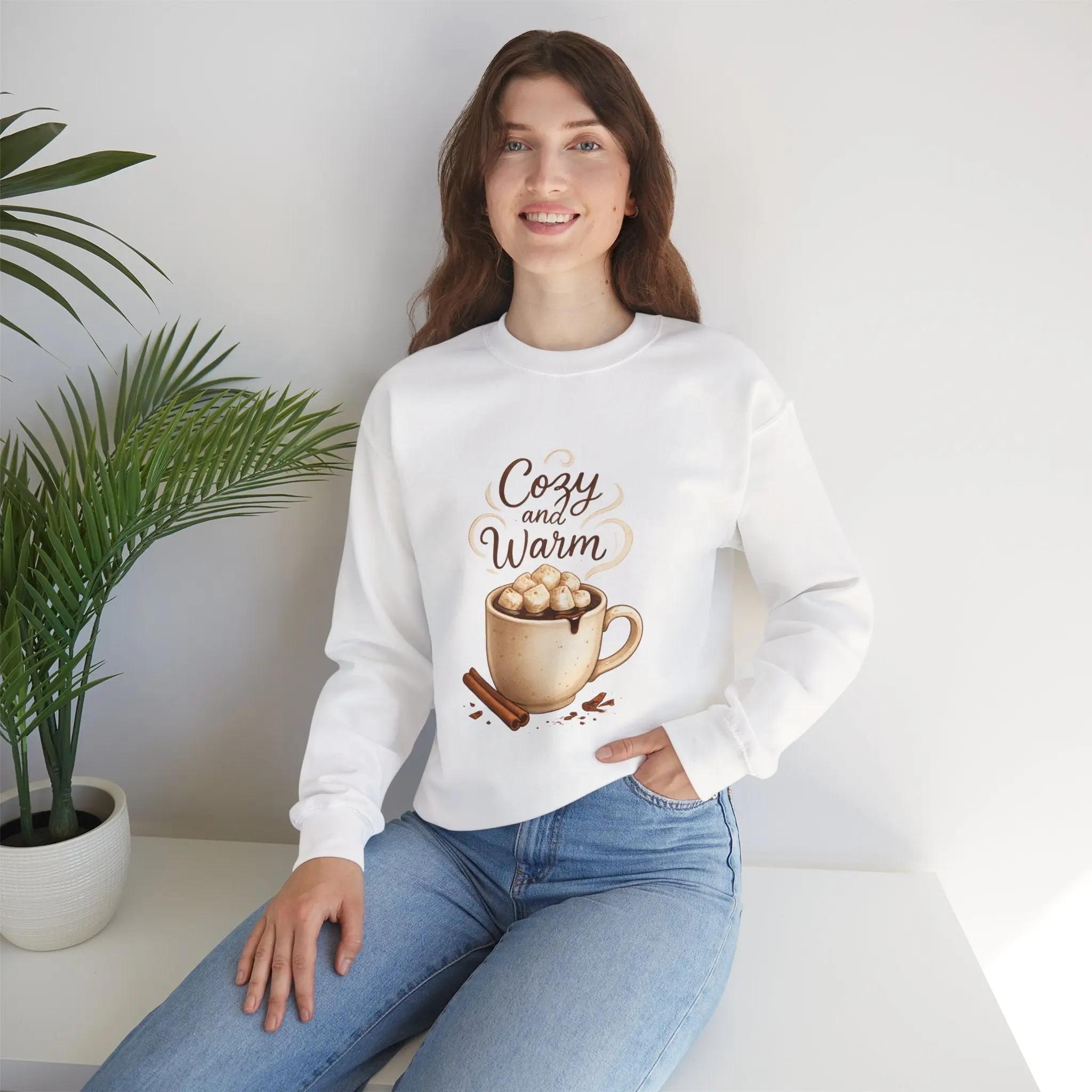 Cozy and Warm Hot Cocoa Mug Sweatshirt | Marshmallow Cocoa Crewneck
