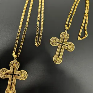 80cm/50cm Golden Ethiopian Cross Pendant handmade Chain Eritrea Ethiopian jewelry