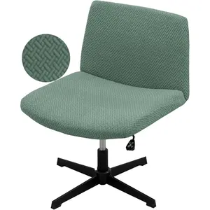 Waterproof Elastic Criss Cross Armless Chair Slipcover for Vanity and Office, Green, Cover Only No Chair Included