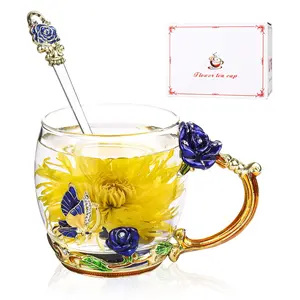 Tea Cup,Tea Party Tea Cups,Durable Sturdy Tea Cups and Saucers,used for Collection Tea Cup Set, Gifts for Mom Glass Tea Cups with Spoon