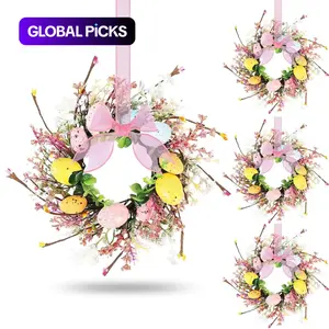 Easter Egg Candle Ring Wreath Set, Mini Artificial Spring Easter Berry Wreath, Hanging Front Door Kitchen Cabinet Decor, Includes Ribbon, Hanging Decoration #GLOBAL PICKS