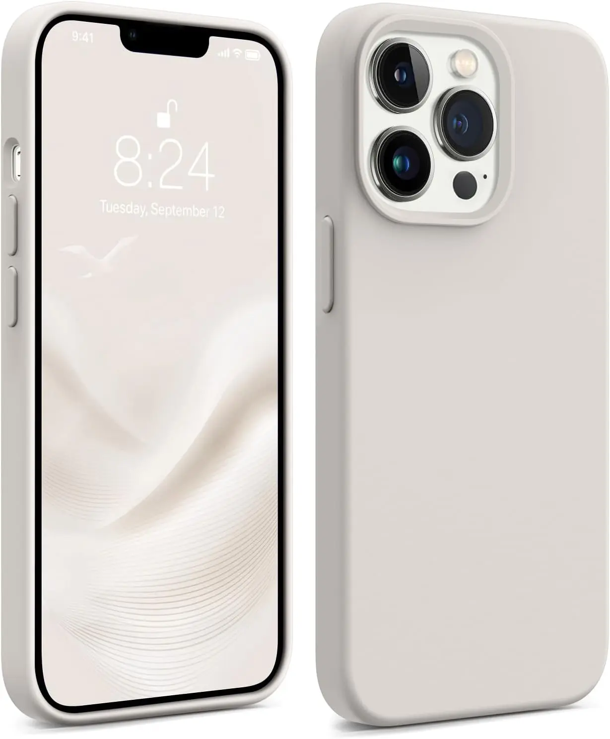 iPhone 13 Pro Phone Case,[Military Shockproof Protection] Liquid Silicone Case with [Soft Anti-Scratch Microfiber Lining] Camera & Screen Protection 6.1 inch Slim Thin Cover（Stone）
