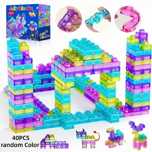 40 PCS Soft Jelly Creative DIY Building Blocks, Montessori STEM Sensory Stacking Toys, Squeezable Stretchy Set, Non-toxic Washable, Birthday Gifts for Toddlers 3+
