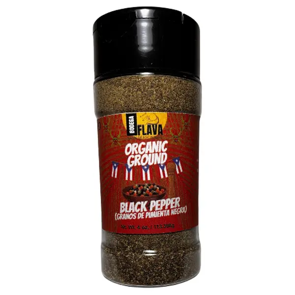 Bodega Flava Latin Seasonings Organic Ground Black Pepper 4 oz jar