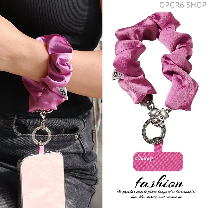 Dual Purpose Silk Scarf Scrunchie Wrist Strap For Cell Phone, Short Elastic Wrist Lanyard Trendy Ins Fashion Ladies Decor Band, Lightweight Portable Outdoor Travel Anti-Drop Phone Holder