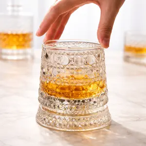 Luxury 360° Spinning Crystal Glass Star-Cut Stress Relief Whiskey Wine Glass Elegant European Barware Gift Rotating Glass Cup