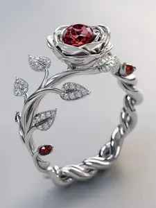 Elegant Women's Floral Sparkling Zircon Inlay Ring, Fashionable Wedding Engagement Rings Party Jewelry Gift, 1pcs Trendy Flower Design Accessory