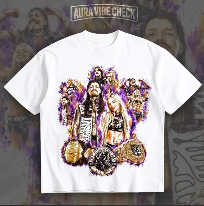 Men's Casual Heavyweight Cotton Short-Sleeve Graphic Tee - Menswear with Soft Vintage Dominik Mysterio, Liv Morgan, Judgment Day Pro Wrestling Prints