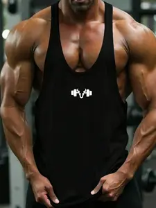 Men's Gym Tank Top - Breathable Quick-Dry Workout Singlet with Dumbbell Print, Slim Fit Muscle Tee for Bodybuilding, Running, Streetwear & Casual Athleisure, All-Day Comfort Athletic Top, Fitness Apparel