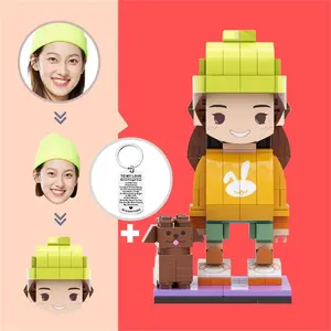 Custom Brick Figure with Dog and Keychain Custom Head Figures Small Particle Block with Keychain Set Customizable Brick Gifts for Pet Lover