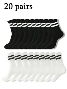 20 Pairs of Unisex and Striped Mid-Calf Sports Tubesocks, Fashionable Comfortable Soft Breathable for Daily Wear and All Seasons