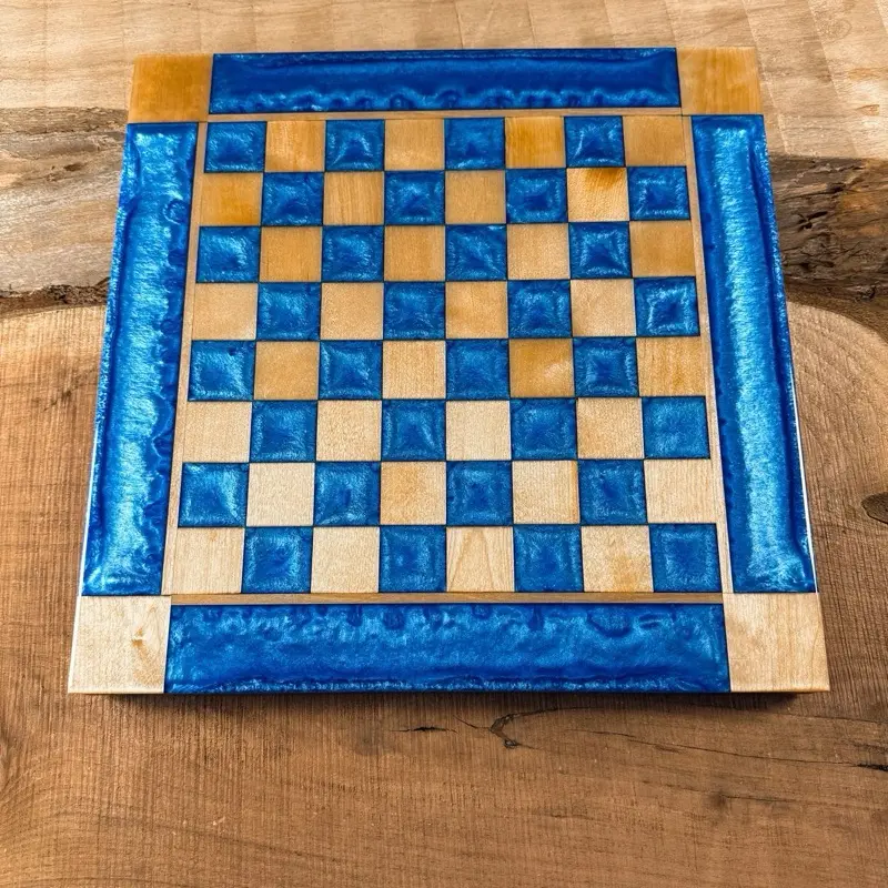 Caribbean Blue Maple Wood Chess Board (INCLUDES PIECES)