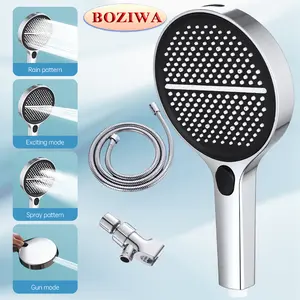 5.9-inch super large panel handheld showerhead features four water modes. It provides a powerful water flow that envelops your entire body and comes with a bracket and a 59in‘ soft hose, silver and gray