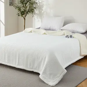 Garvee Heated Blanket Electric King Size 90x100 Dual Control Waffle Weave Sherpa Heating Throw With 9 Heat Levels And Auto Off Timer