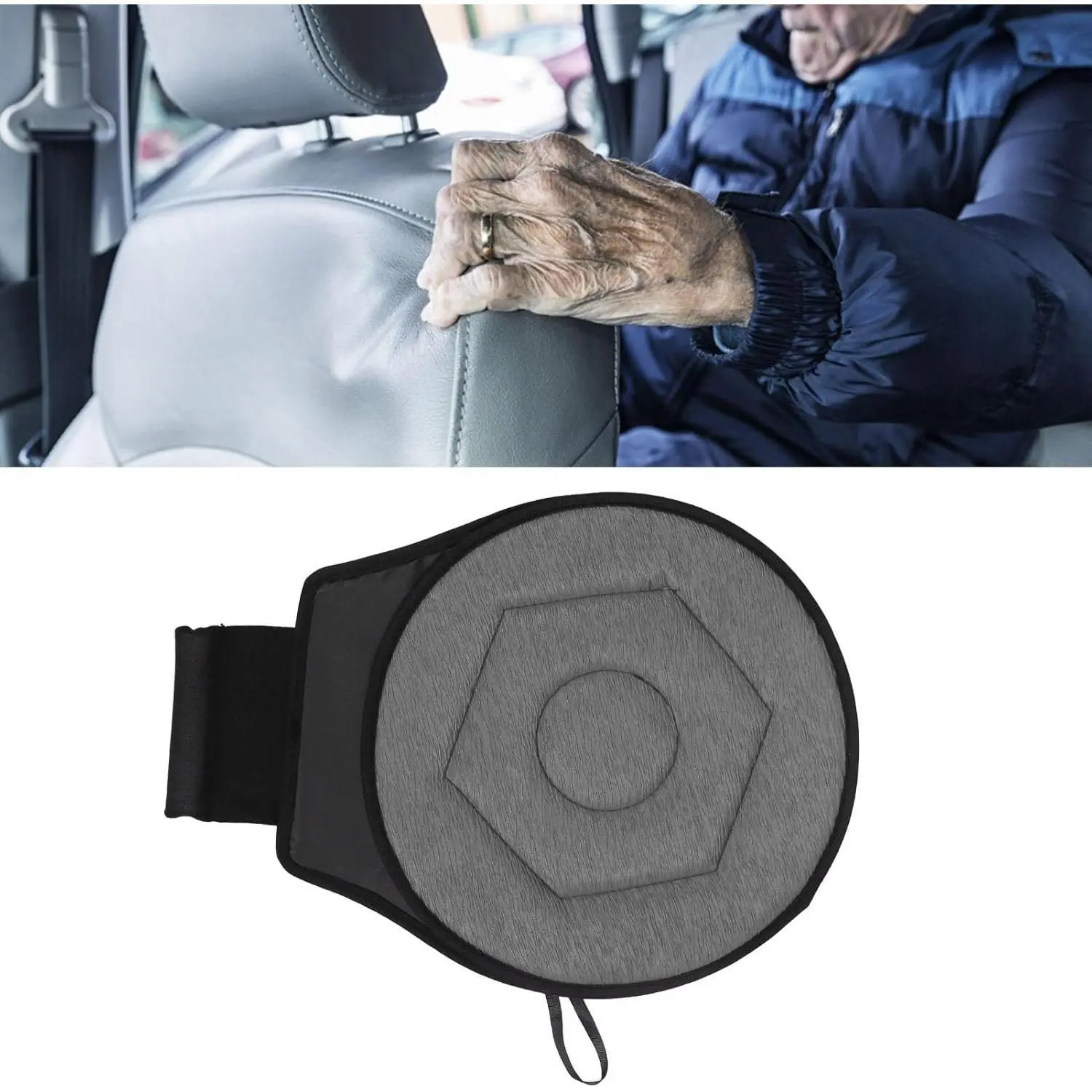 360 Degree Rotating Seat Cushion, Ergonomic Polyester Swivel Disc for Car and Home, Portable Mobility Aid for Elderly and Children (Grey), 360 Degrees Rotation, 38Cm Diameter, Anti-Slip Grip, Rotates 360°
