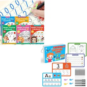 Large Magic Grooved Practice Copybook 5 Pack with Pens & Magic Grooved Writing Practice for   3-5