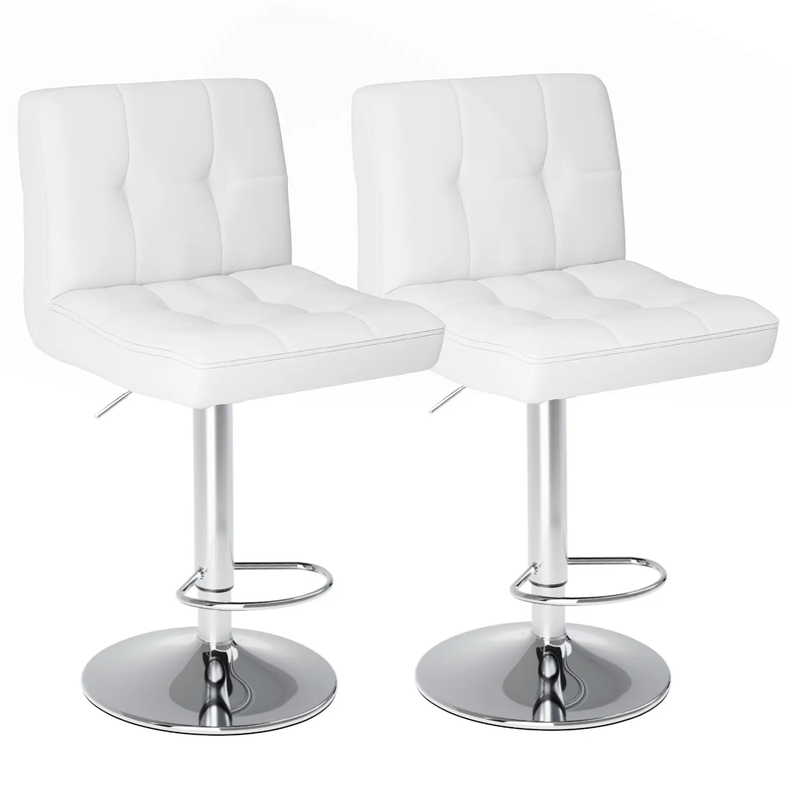 Set of 2 Classic Armless PU Leather Swivel Bar Stools - Adjustable Height Hydraulic Home Decor Dining Chairs with Thickened Seat Cushion & Back for Kitchen Island Countertops