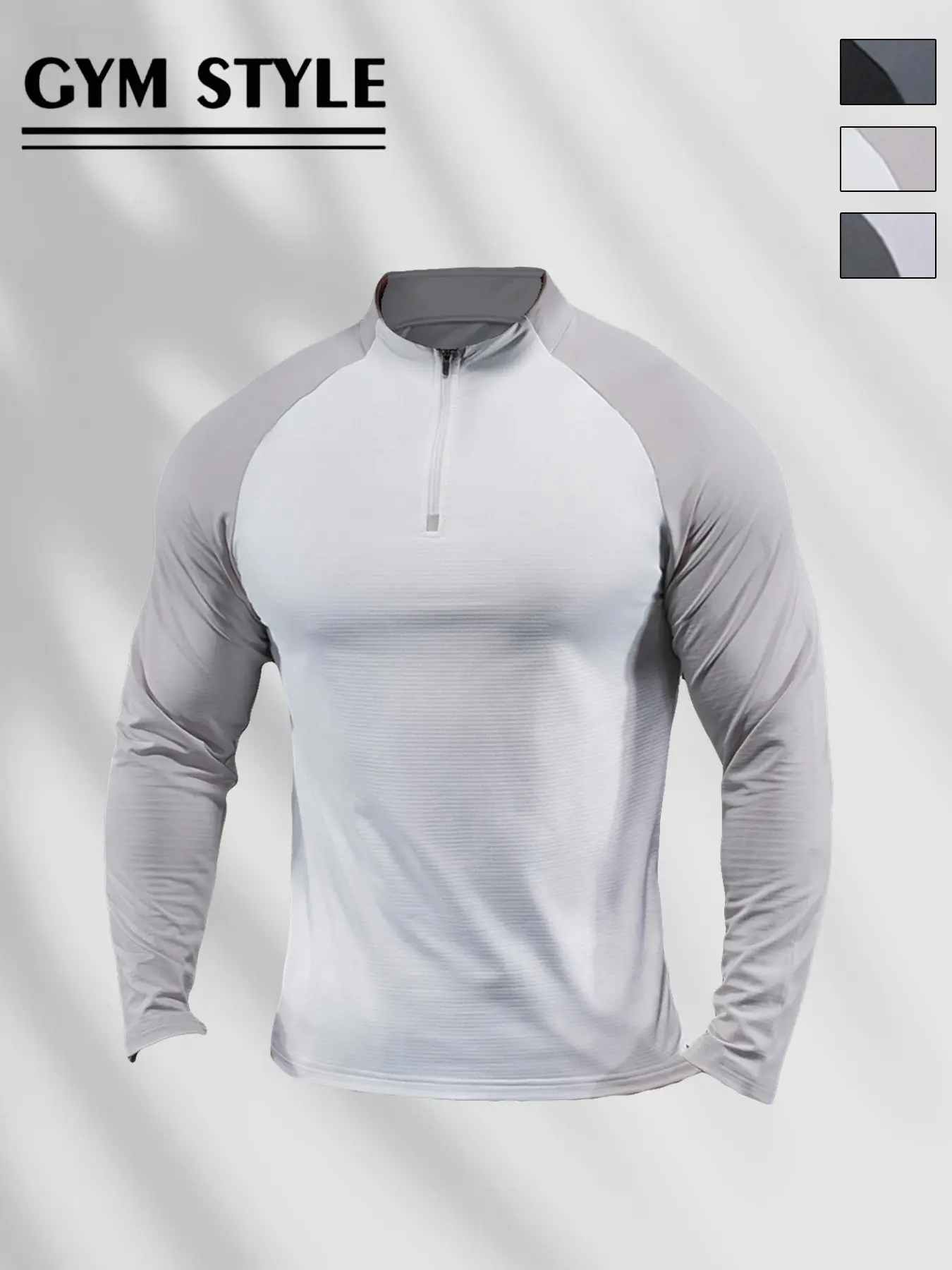 Men's High Elastic Fitness Long Sleeve T-Shirt with Zipper Color Block Design, Moisture-Wicking Breathable Running Top for Fall & Winter, Essential Compression Base Layer Gym Wear