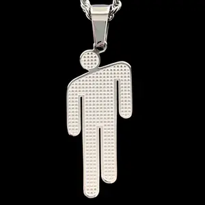 Billie Necklace - 1.25" Etched & Polished Stainless Steel Polo Pendant Laser Engraved Satin Finish Mirror Quality Shiny Reflective Choice of Chain Free Gift Included