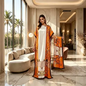 Women’s 2-Piece Equestrian Pattern Robe Set - Hooded Shawl Dress, Long Headscarf for Beach Sun Protection