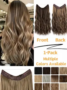 16" 20" Halo Hair Extensions Invisible Wire Hair Extensions With 2 Clips Synthetic Wavy Hairpiece Adjustable Transparent Headband For Women，One Piece Curly Hair Pieces For Women, 1 Count Synthetic Soft Hairpieces